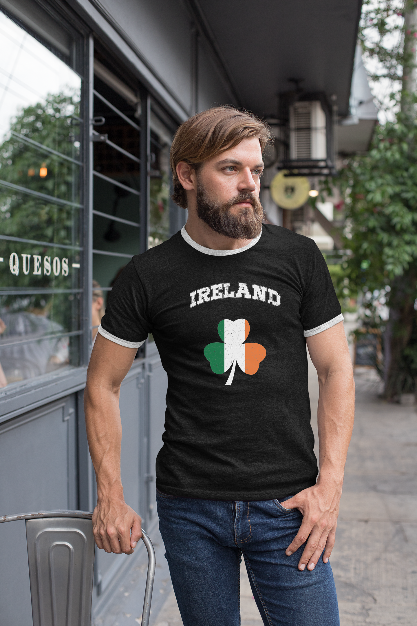 Ireland Flag Retro Design Custom Mens Ringer T-Shirt Customized Tee Black/White