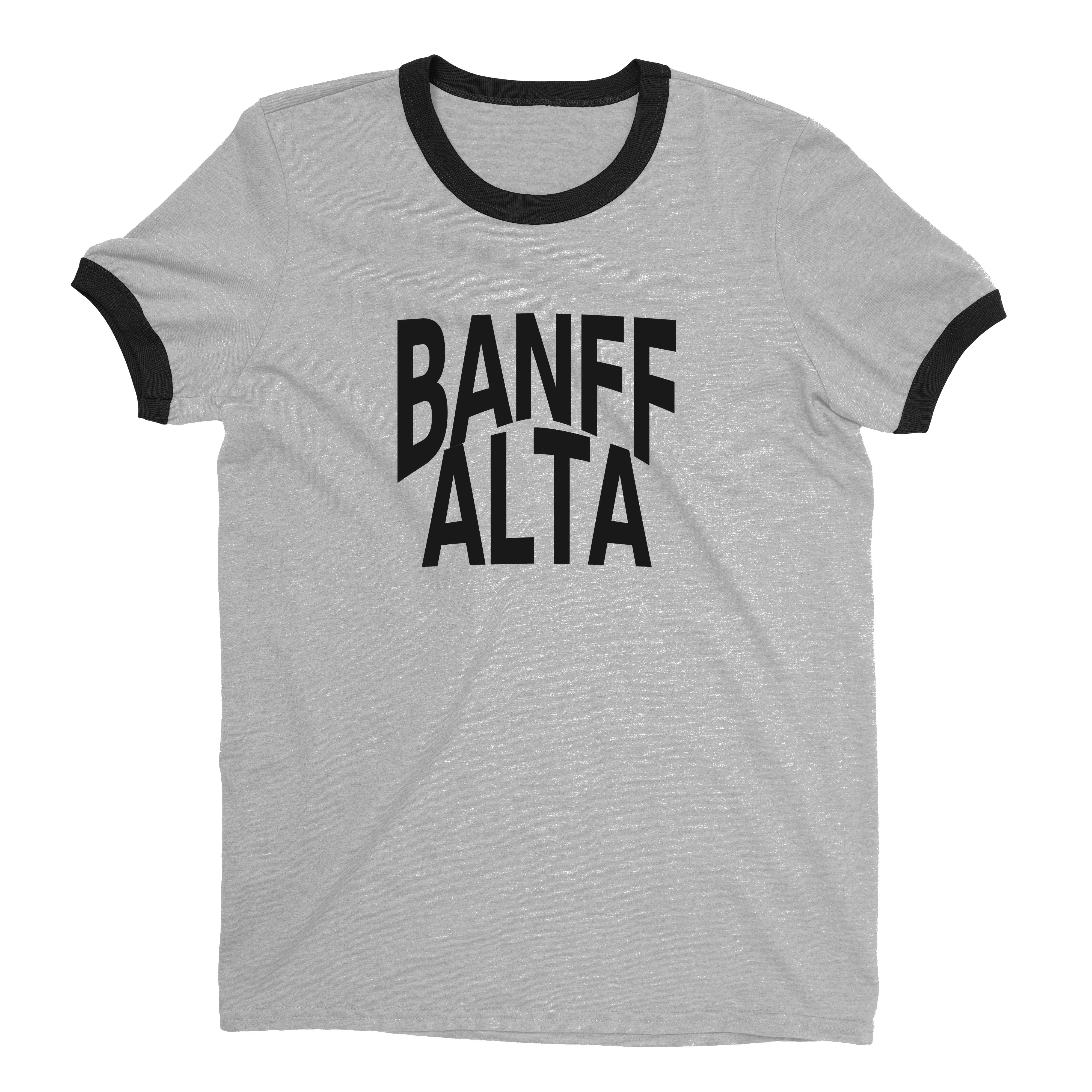 Banff National Park Ringer Tee Retro Style Men's T-Shirt - NYC Factory - Heather Gray