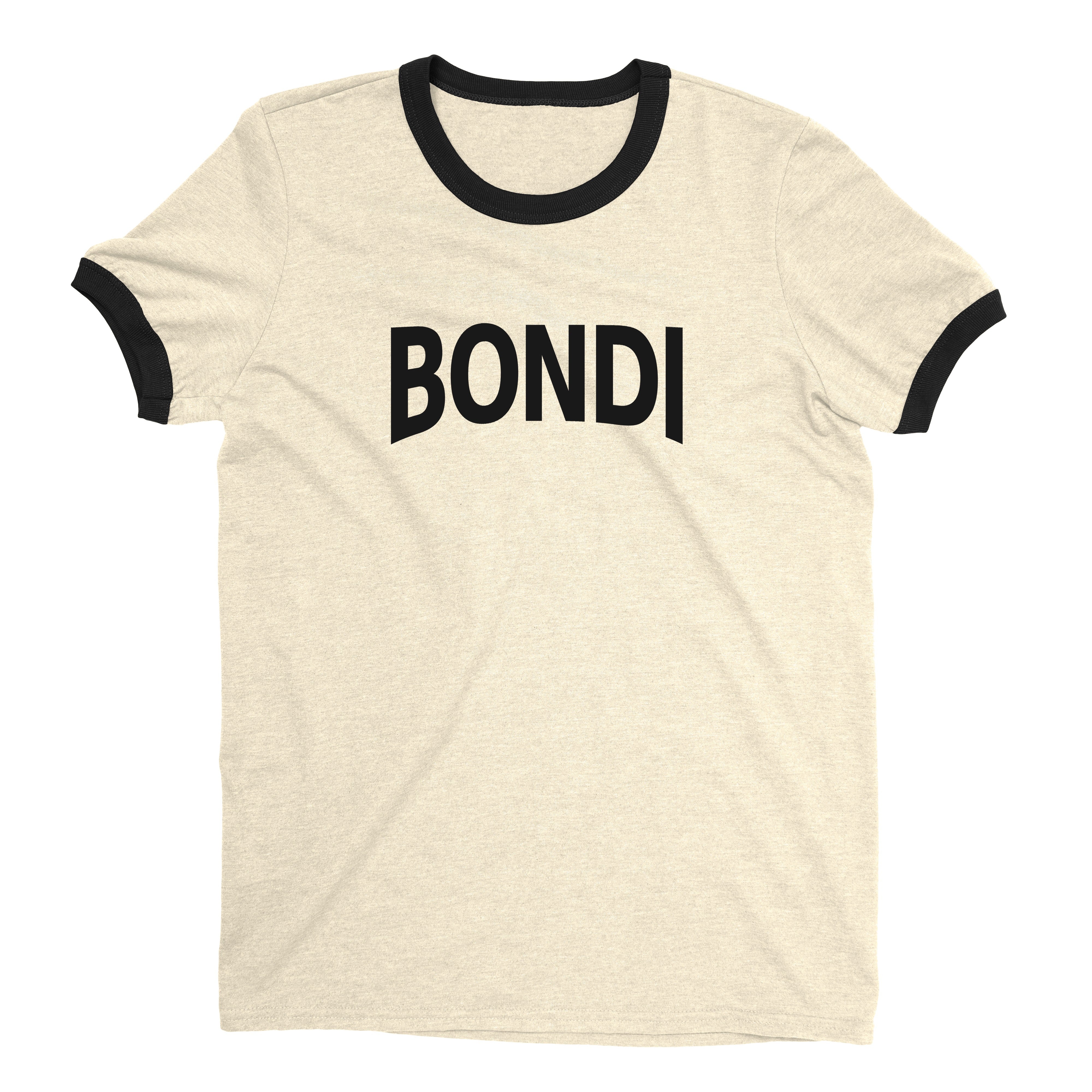 Bondi Beach Ringer Tee Retro Style Men's T-Shirt - NYC Factory - Natural