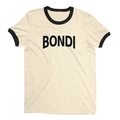 Bondi Beach Ringer Tee Retro Style Men's T-Shirt - NYC Factory - Natural