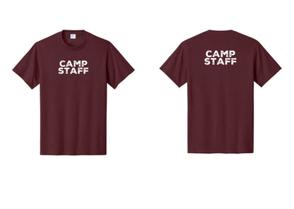 NYC Factory Unisex Camp Staff Charcoal T-Shirt - Front + Back - Athletic Maroon