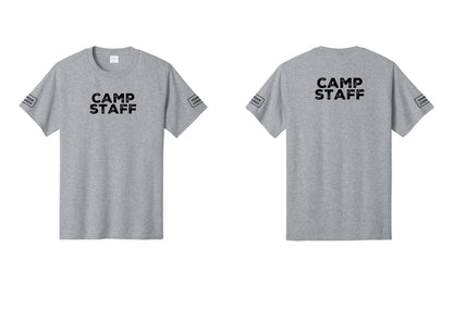 NYC Factory Unisex Custom Logo Camp Staff T-Shirt - Front + Back + Your Logo Sleeves - Athletic Heather