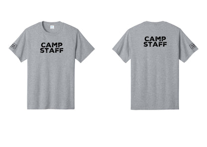 NYC Factory Custom Logo Camp Staff T-Shirt - Front + Back + Your Logo Sleeve - Athletic Heather