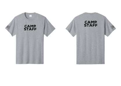 NYC Factory Unisex Custom Logo Camp Staff T-Shirt - Front + Back + Your Logo Sleeve - Athletic Heather