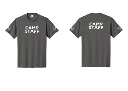 NYC Factory Custom Logo Camp Staff T-Shirt - Front + Back + Your Logo Sleeves - Charcoal