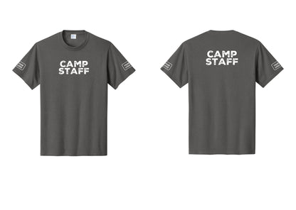 NYC Factory Unisex Custom Logo Camp Staff T-Shirt - Front + Back + Your Logo Sleeves - Charcoal