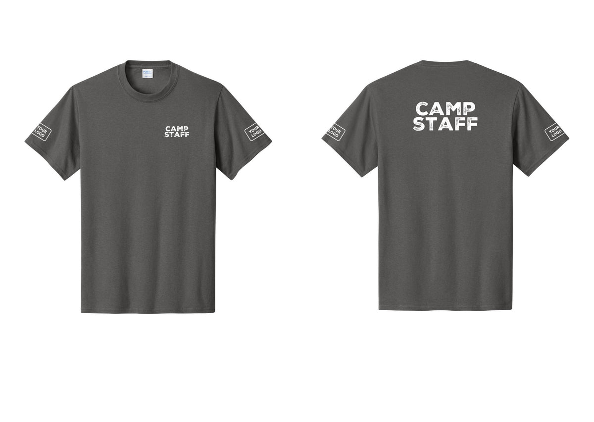 NYC Factory Unisex Custom Logo Camp Staff T-Shirt - Chest + Back + Your Logo Sleeves - Charcoal
