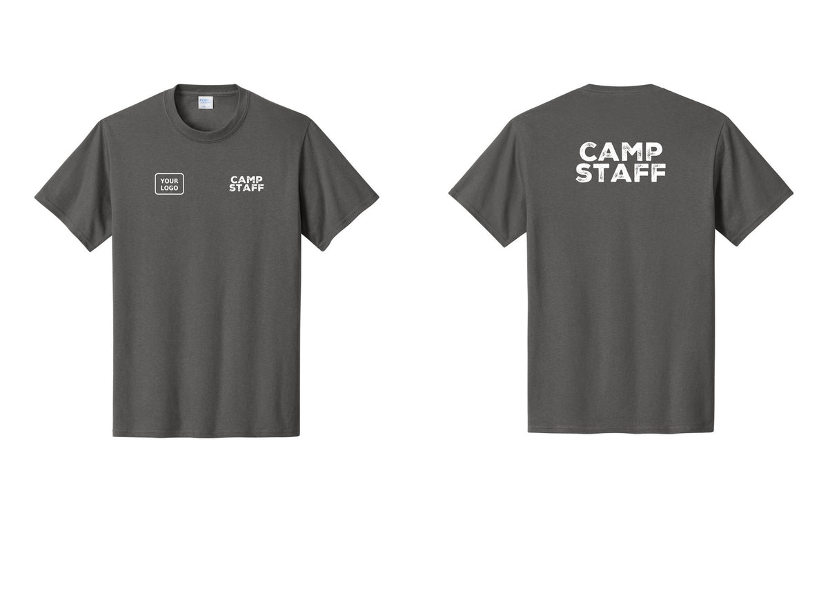 NYC Factory Unisex Custom Logo Camp Staff T-Shirt - CAMP STAFF + Your Logo + Back - Charcoal