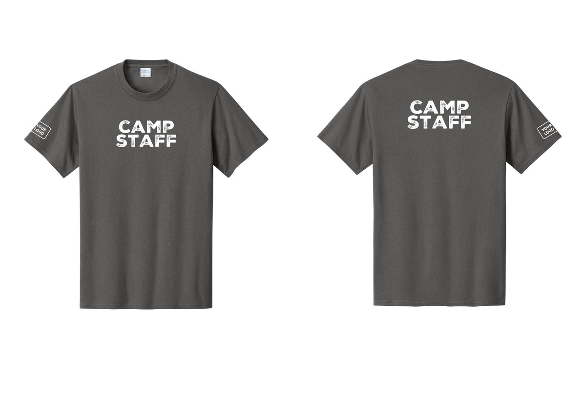 NYC Factory Unisex Custom Logo Camp Staff T-Shirt - Front + Back + Your Logo Sleeve - Charcoal
