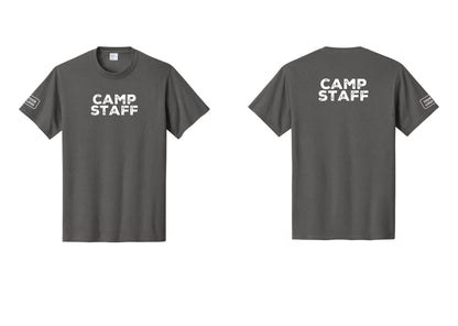 NYC Factory Unisex Custom Logo Camp Staff T-Shirt - Front + Back + Your Logo Sleeve - Charcoal