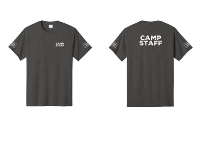 NYC Factory Custom Logo Camp Staff T-Shirt - Chest + Back + Your Logo Sleeves - Dark Heather Grey