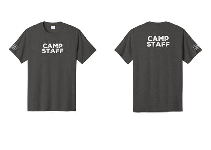 NYC Factory Unisex Custom Logo Camp Staff T-Shirt - Front + Back + Your Logo Sleeve - Dark Heather Grey