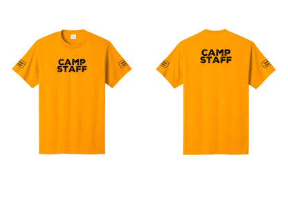 NYC Factory Unisex Custom Logo Camp Staff T-Shirt - Front + Back + Your Logo Sleeves - Gold