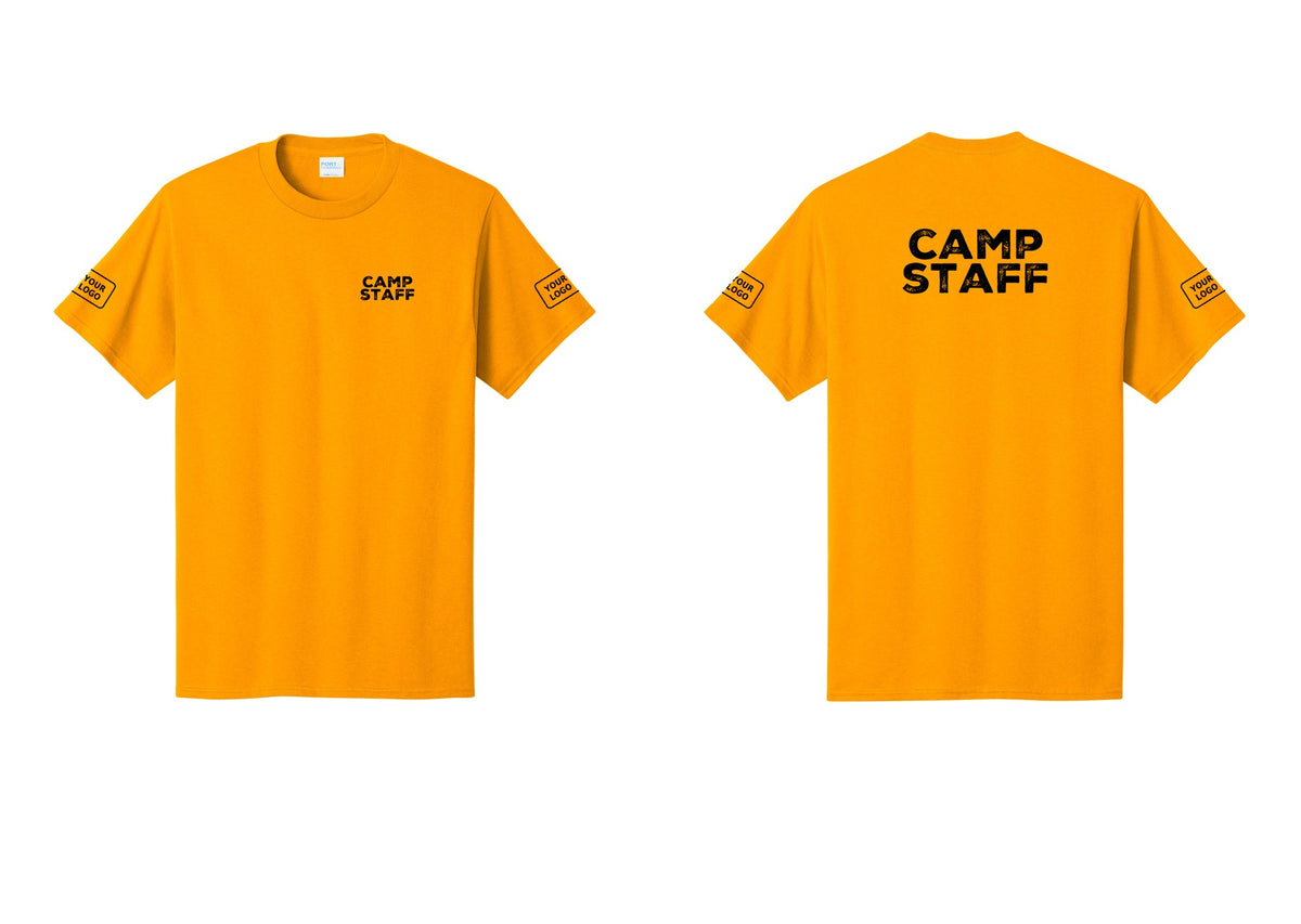 NYC Factory Custom Logo Camp Staff T-Shirt - Chest + Back + Your Logo Sleeves - Gold