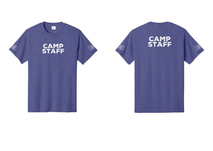 NYC Factory Unisex Custom Logo Camp Staff T-Shirt - Front + Back + Your Logo Sleeves - Heather Purple