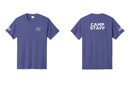 NYC Factory Custom Logo Camp Staff T-Shirt - Your Logo + Back + US Flag Sleeve - Heather Purple