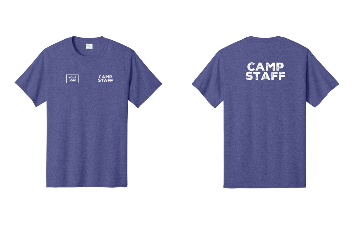 NYC Factory Custom Logo Camp Staff T-Shirt - CAMP STAFF + Your Logo + Back - Heather Purple