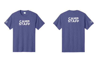 NYC Factory Custom Logo Camp Staff T-Shirt - Front + Back + Your Logo Sleeve - Heather Purple