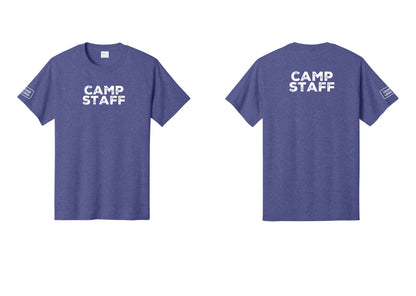 NYC Factory Unisex Custom Logo Camp Staff T-Shirt - Front + Back + Your Logo Sleeve - Heather Purple