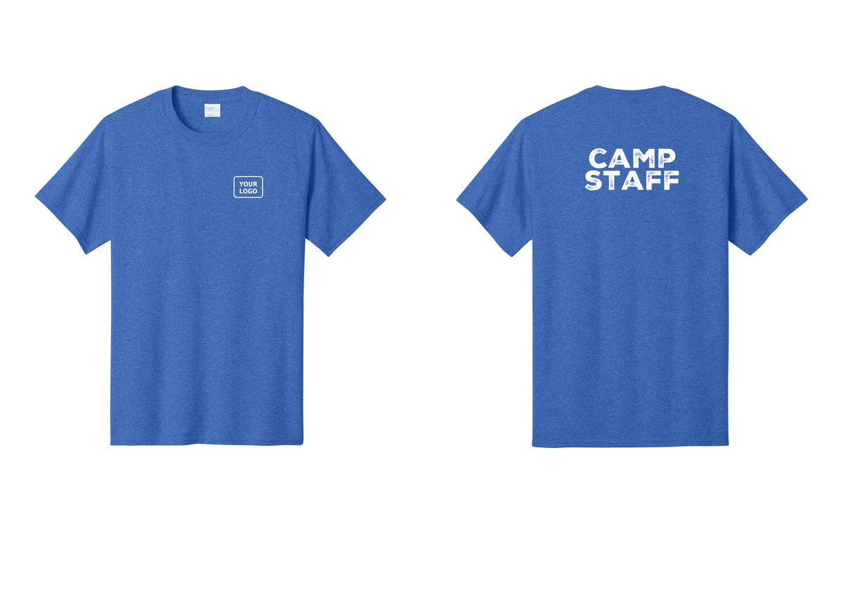 NYC Factory Custom Logo Camp Staff T-Shirt - Your Logo + Back - Heather Royal