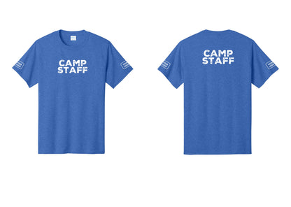 NYC Factory Unisex Custom Logo Camp Staff T-Shirt - Front + Back + Your Logo Sleeves - Heather Royal
