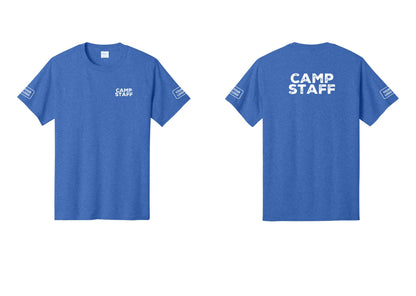 NYC Factory Custom Logo Camp Staff T-Shirt - Chest + Back + Your Logo Sleeves - Heather Royal
