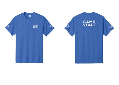 NYC Factory Unisex Custom Logo Camp Staff T-Shirt - Chest + Back + Your Logo Sleeves - Heather Royal