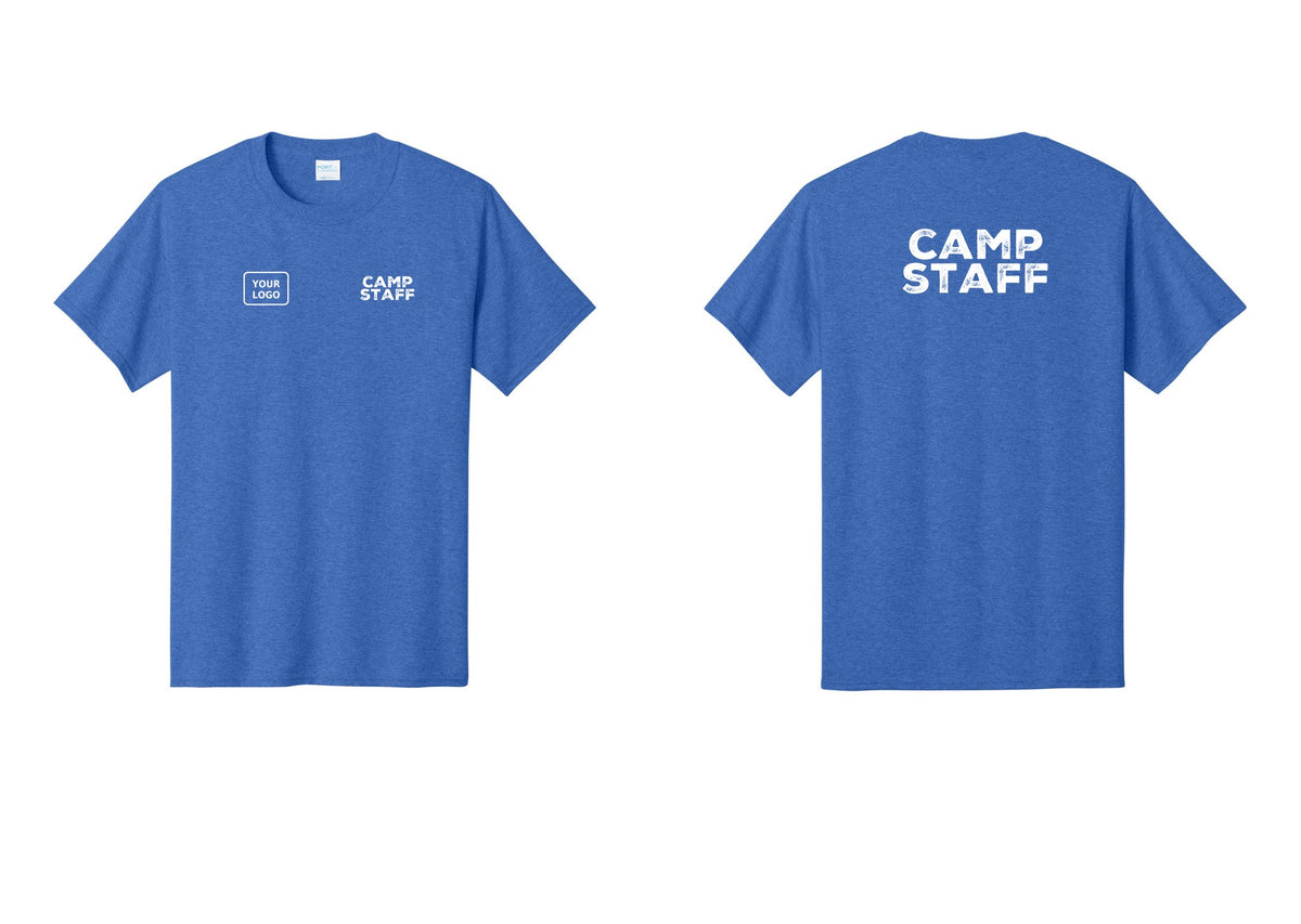 NYC Factory Custom Logo Camp Staff T-Shirt - CAMP STAFF + Your Logo + Back - Heather Royal
