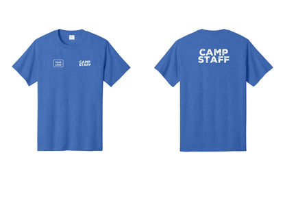 NYC Factory Unisex Custom Logo Camp Staff T-Shirt - CAMP STAFF + Your Logo + Back - Heather Royal