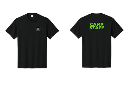 NYC Factory Custom Logo Camp Staff T-Shirt - Your Logo + Back - Black / Neon