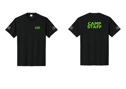 NYC Factory Custom Logo Camp Staff T-Shirt - Chest + Back + Your Logo Sleeves - Black / Neon