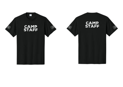 NYC Factory Custom Logo Camp Staff T-Shirt - Front + Back + Your Logo Sleeves - Black