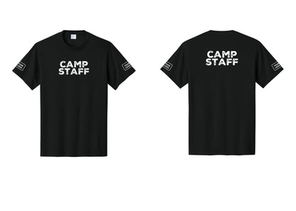 NYC Factory Unisex Custom Logo Camp Staff T-Shirt - Front + Back + Your Logo Sleeves - Black