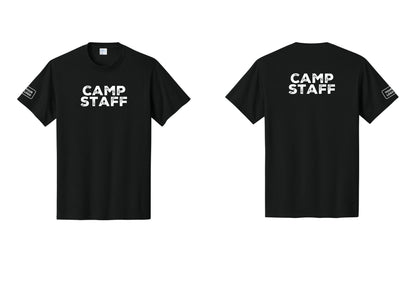 NYC Factory Custom Logo Camp Staff T-Shirt - Front + Back + Your Logo Sleeve - Black