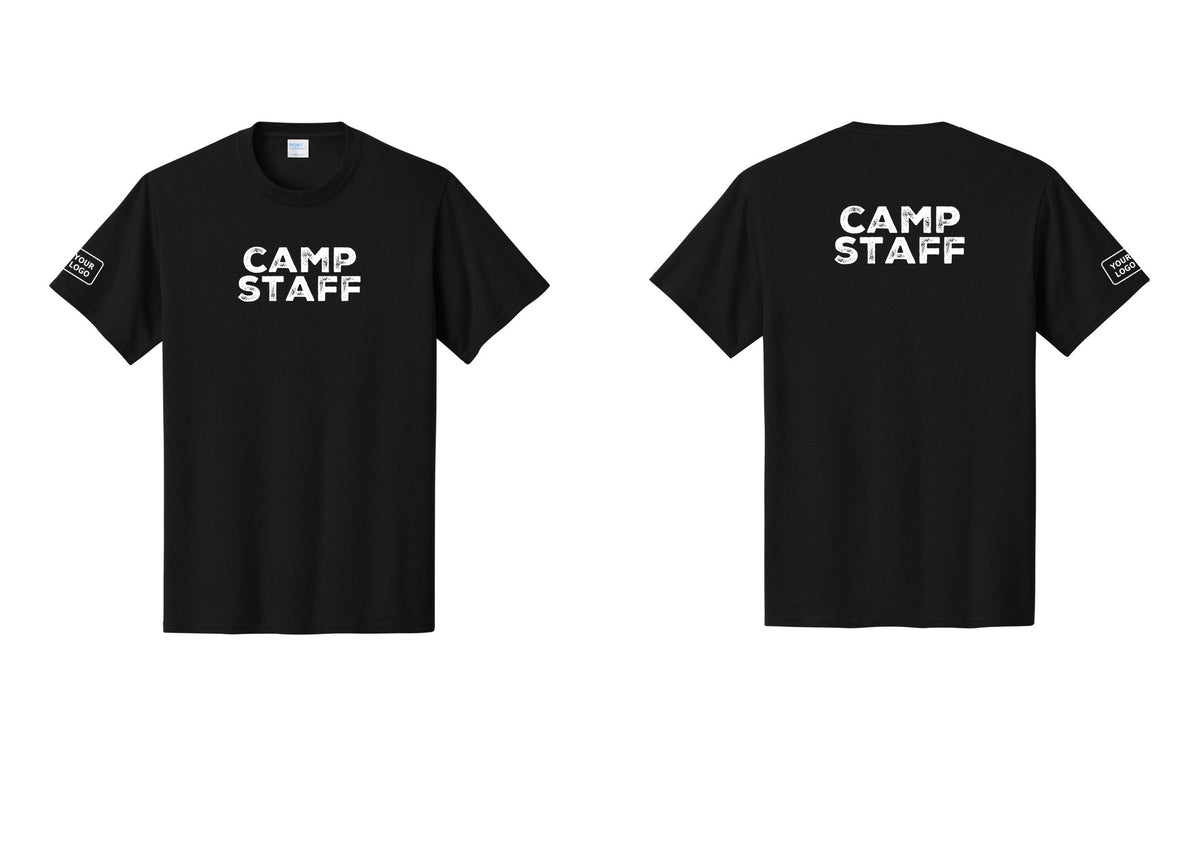 NYC Factory Unisex Custom Logo Camp Staff T-Shirt - Front + Back + Your Logo Sleeve - Black