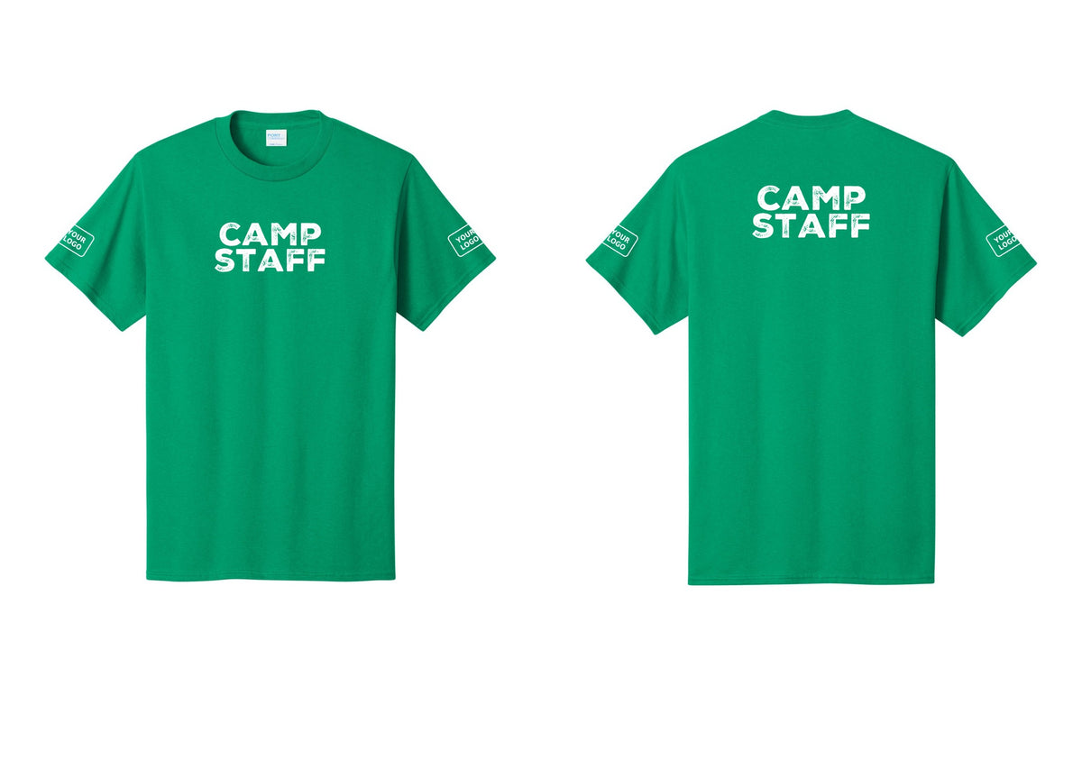 NYC Factory Unisex Custom Logo Camp Staff T-Shirt - Front + Back + Your Logo Sleeves - Kelly