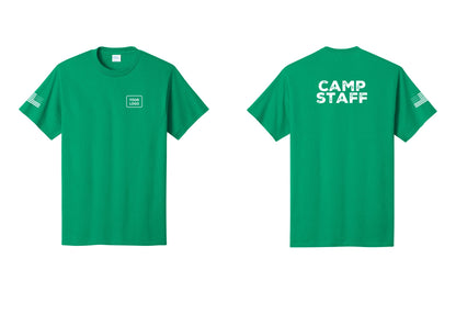 NYC Factory Custom Logo Camp Staff T-Shirt - Your Logo + Back + US Flag Sleeve - Kelly