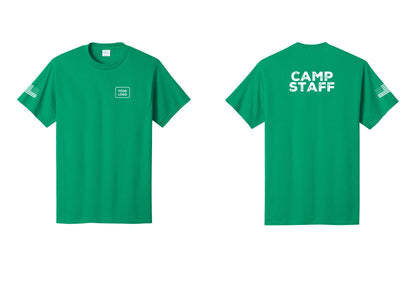 NYC Factory Unisex Custom Logo Camp Staff T-Shirt - Your Logo + Back + US Flag Sleeve - Kelly