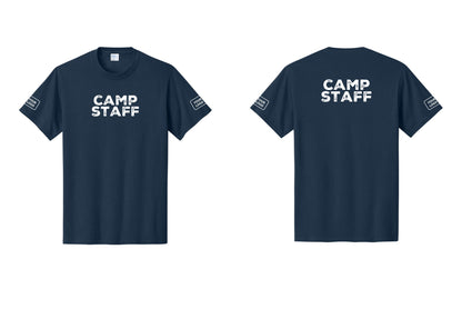 NYC Factory Unisex Custom Logo Camp Staff T-Shirt - Front + Back + Your Logo Sleeves - Navy