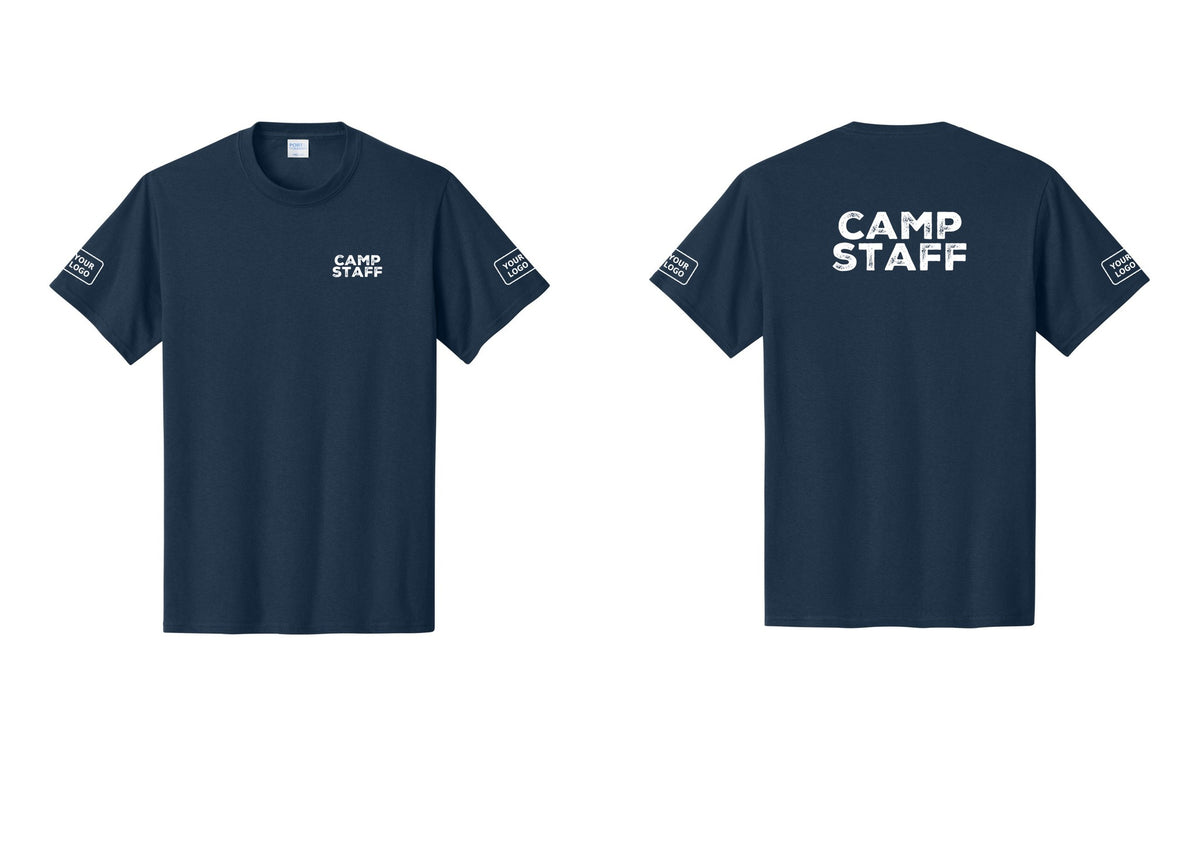 NYC Factory Custom Logo Camp Staff T-Shirt - Chest + Back + Your Logo Sleeves - Navy