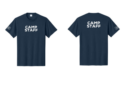 NYC Factory Unisex Custom Logo Camp Staff T-Shirt - Front + Back + Your Logo Sleeve - Navy