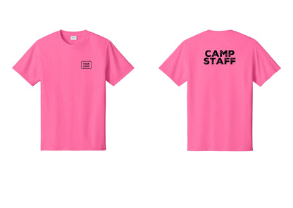 NYC Factory Unisex Custom Logo Camp Staff T-Shirt - Your Logo + Back - Neon Pink