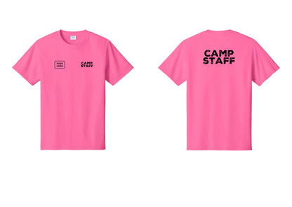 NYC Factory Unisex Custom Logo Camp Staff T-Shirt - CAMP STAFF + Your Logo + Back - Neon Pink