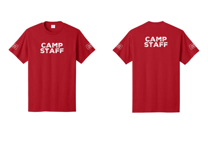 NYC Factory Custom Logo Camp Staff T-Shirt - Front + Back + Your Logo Sleeves - Red