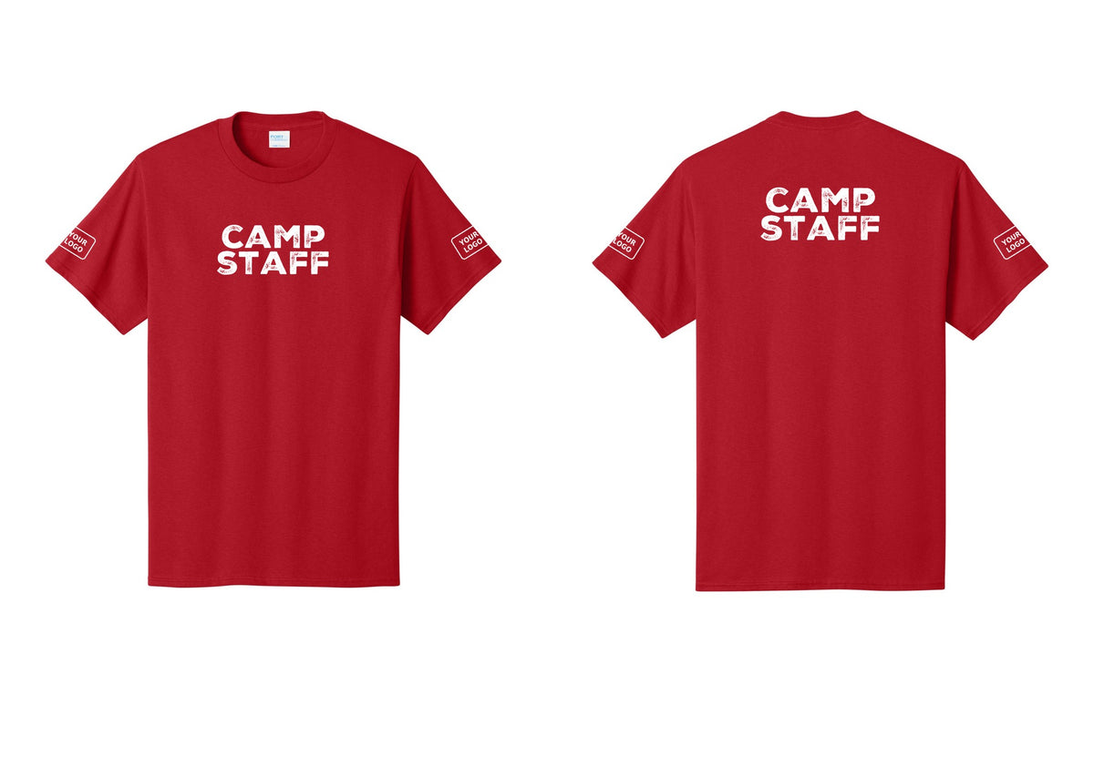 NYC Factory Unisex Custom Logo Camp Staff T-Shirt - Front + Back + Your Logo Sleeves - Red