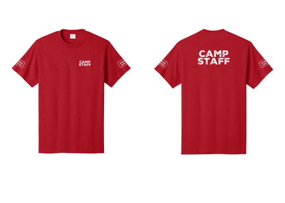 NYC Factory Custom Logo Camp Staff T-Shirt - Chest + Back + Your Logo Sleeves - Red