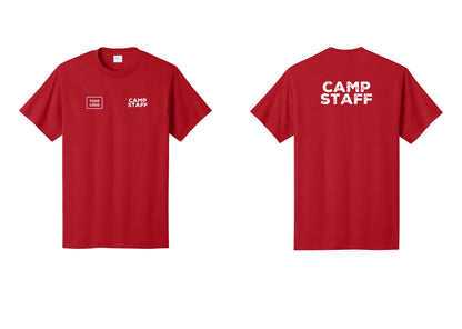 NYC Factory Custom Logo Camp Staff T-Shirt - CAMP STAFF + Your Logo + Back - Red