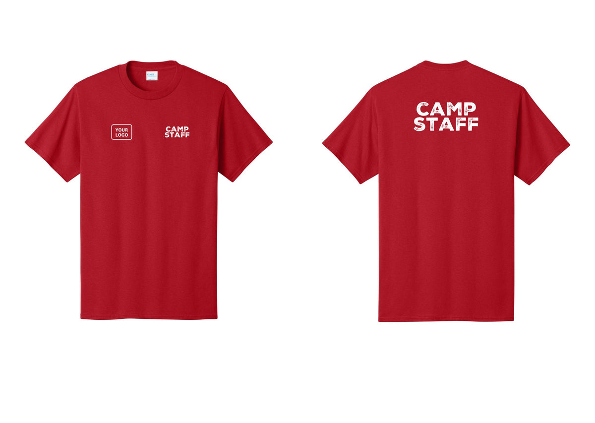 NYC Factory Unisex Custom Logo Camp Staff T-Shirt - CAMP STAFF + Your Logo + Back - Red