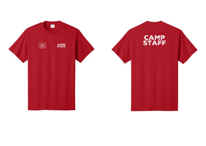NYC Factory Unisex Custom Logo Camp Staff T-Shirt - CAMP STAFF + Your Logo + Back - Red