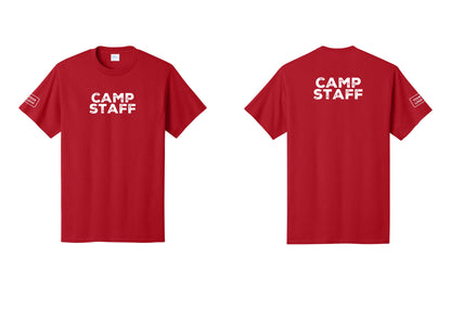 NYC Factory Unisex Custom Logo Camp Staff T-Shirt - Front + Back + Your Logo Sleeve - Red